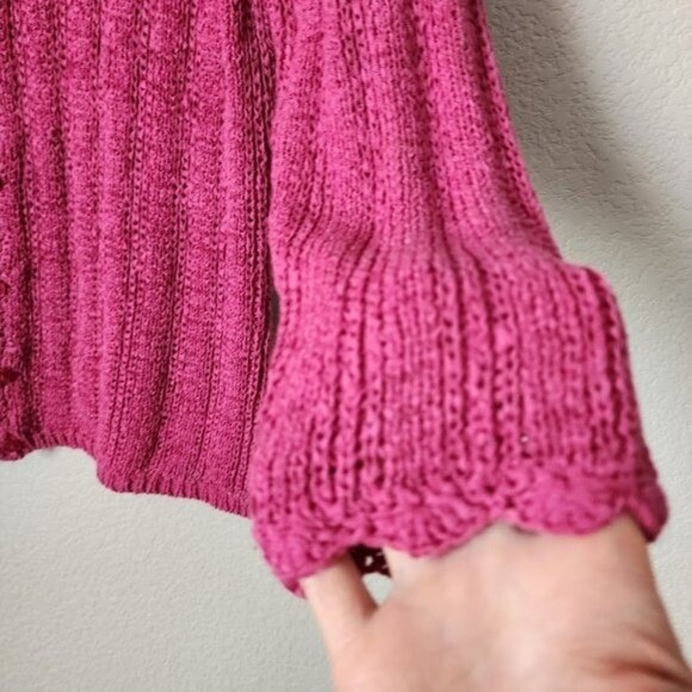 JUDITH HART VINTAGE 90s Pink Scallop Open Knit Button‎ Cardigan Sweater Size M - Picture 8 of 11